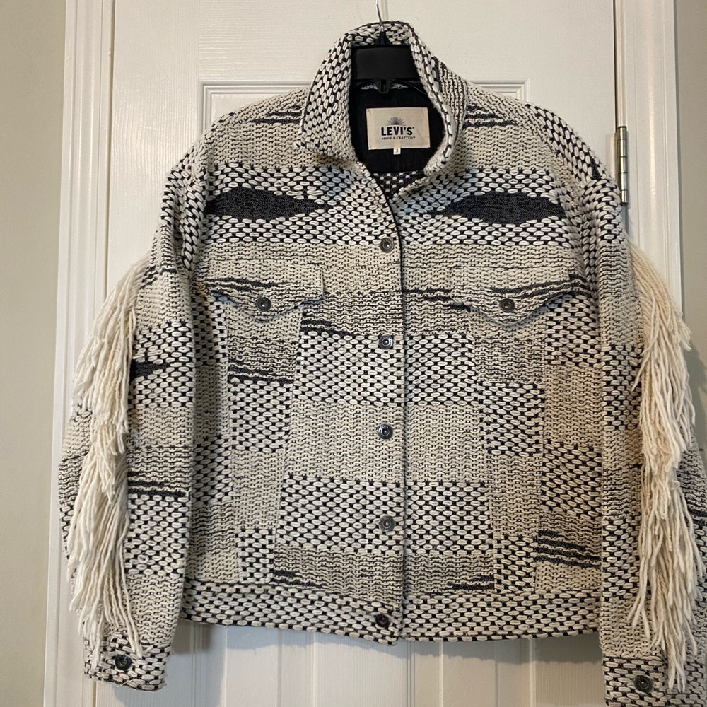 Rare! Levi's® Made & Crafted® Cotton blend FRINGE TRUCKER JACKET Sz 3/L - Picture 4 of 16